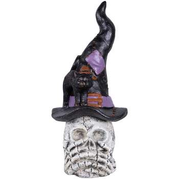 Northlight 22.75" Skull in Witch Hat with Black Cat Halloween Decoration