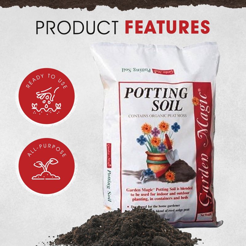 Michigan Peat 5720 Garden Magic General Purpose Moisture Retaining Potting Soil Mix for Indoor Outdoor Planter Container Bed Gardening, 20 Pound Bag, 2 of 7