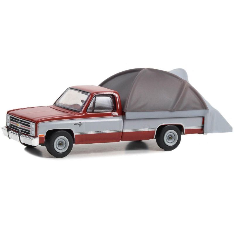 1983 Chevrolet C-20 Silverado Truck Carmine Red and Silver Metallic w/Modern Truck Bed Tent 1/64 Diecast Model Car by Greenlight, 2 of 4