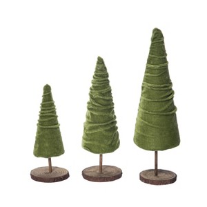 Transpac Fabric 12.6 in. Green Christmas Velvet Tree on Base Set of 3 - 1 of 4