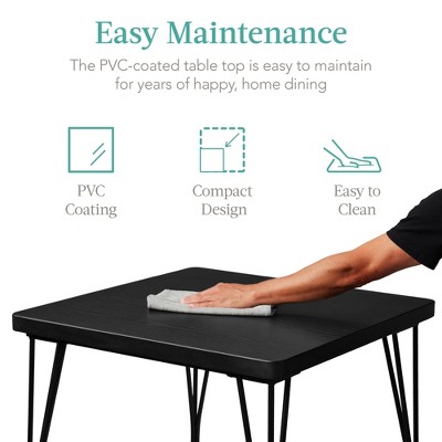 Black Metal and Wood 3-Piece Square Dining Set with Slat Back Chairs