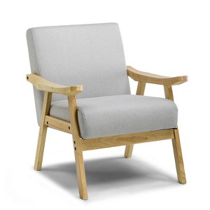 COMHOMA Mid-Century Accent Chair, Modern Upholstered Living Room Chairs with Solid Wood Armrest - 1 of 4