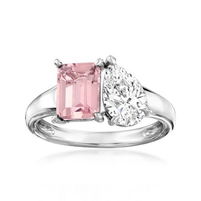 Ross-Simons 1.70 Carat Simulated Morganite and 1.00 Carat CZ Toi Et Moi Ring in Sterling Silver
