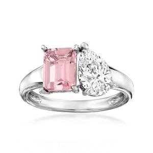 Ross-Simons 1.70 Carat Simulated Morganite and 1.00 Carat CZ Toi Et Moi Ring in Sterling Silver Size 6 - 1 of 4