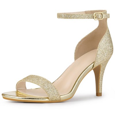 Perphy Women's Ankle Strap Stiletto Heeled Glitter Sandals