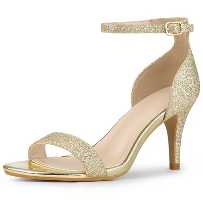 Perphy Women's Glitter Open Toe Ankle Buckle Strap Stiletto Heel Sandals