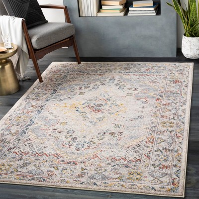 Elegant Gray Kashan 7'10" x 10'3" Synthetic Rectangular Rug