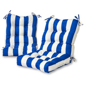 Set of 2 Cabana Blue Stripe Outdoor Seat/Back Chair Cushions - Kensington Garden