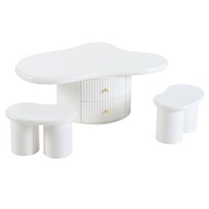 Vynxaria Cloud Coffee Tables Set, Irregular Shape with Drawers and Stools - 1 of 4