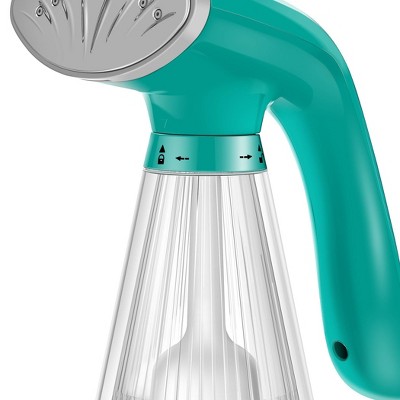 Teal Handheld Garment Steamer with Clear Ribbed Water Tank