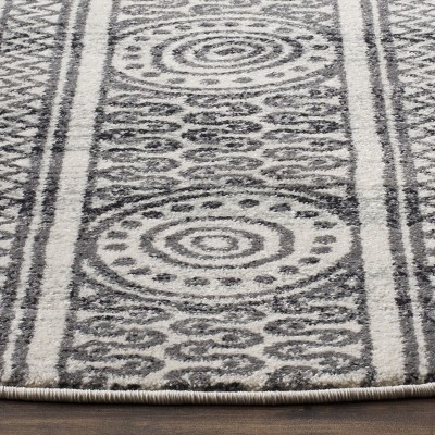 Ivory and Grey Round Synthetic High Pile Area Rug