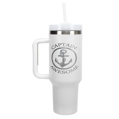 Elanze Designs Captain Awesome Nautical Anchor 40 oz. Stainless Steel, Large Water Bottle Coffee Mug, Spill & Leak Resistant, Thermal Travel Tumbler