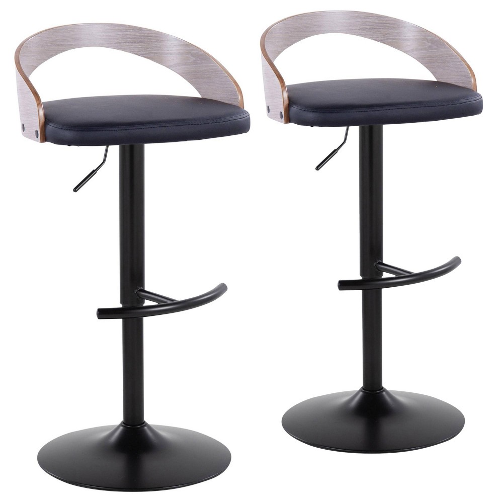 Photos - Chair LumiSource Set of 2 Grotto Adjustable Swivel Barstools Black/Gray/Black