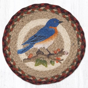 Earth Rugs Bluebird Round Trivet – 10" Songbird Print on Braided Natural Jute Table Mat - 1 of 3