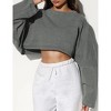 Women's Cropped Crewneck Sweatshirt Oversized Casual Pullover Top Long Sleeve Short Sweater - 2 of 4