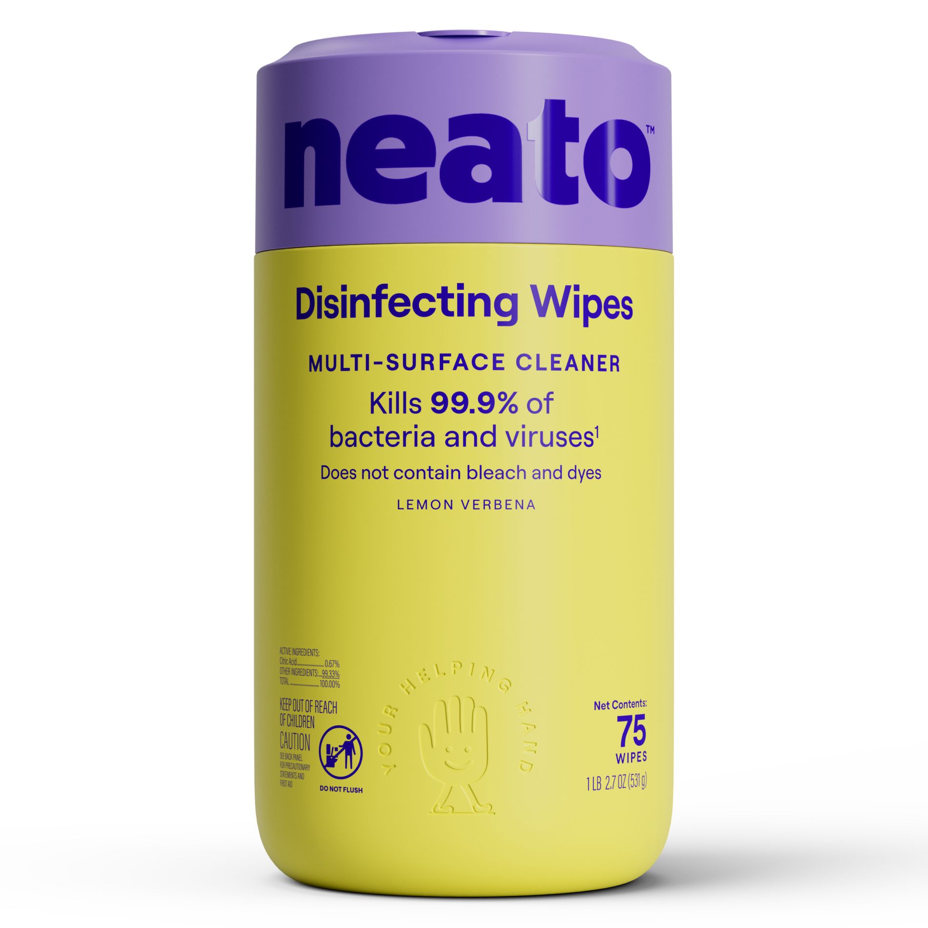neato Wipes Canister All-Purpose Cleaners - Lemon - 75pk