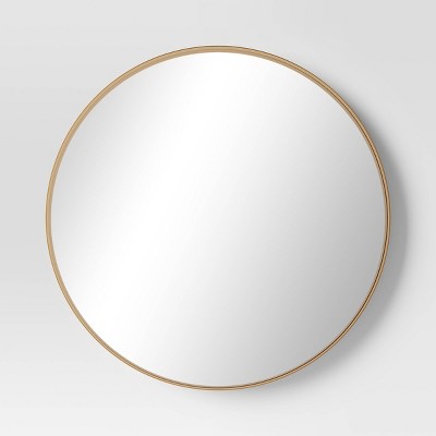 30" Flush Mount Round Decorative Wall Mirror Gold - Threshold™: Modern Vanity Accent, No Assembly Required