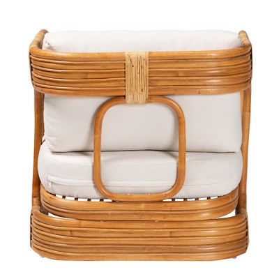 Handcrafted White Rattan Bohemian Accent Chair with Cushions