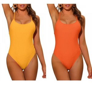 INSPIRE CHIC Women's Lace Up Tie Cross Back Tummy Control Backless Swimsuit 2 Sets - 1 of 4