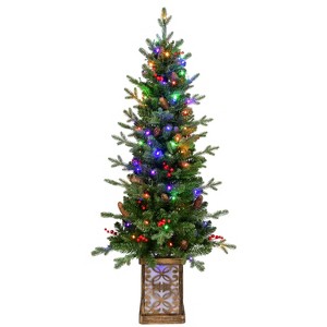 Gulches Blue Gradient Pre Lit LED Flocked Pencil Tree with Warm White Lights - 1 of 4