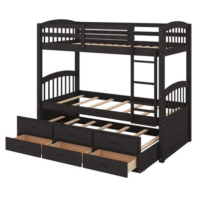 NicBex Twin Over Twin Bunk Bed with Trundle with 3 Storage Drawers and Safety Guardrail,Twin Loft Bed with Ladder,Bunk Beds for Bedroom,Espresso