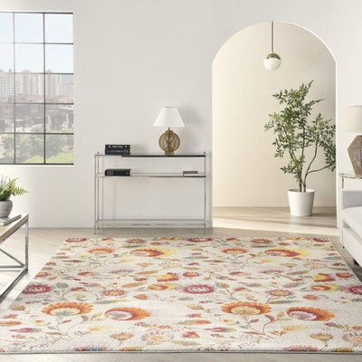 Ivory Multicolor Floral Synthetic 8' x 10' Area Rug