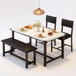 3 pcs Dining Table Set , with 2 Upholstered Chairs and Bench - 1 of 4