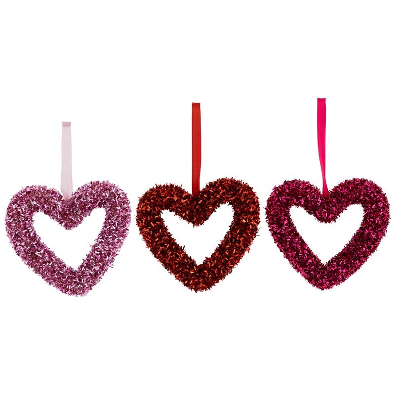 Northlight Set of 18 Shimmering Tinsel Hearts Valentine's Day Hanging Wall Decorations 4", 5 of 8