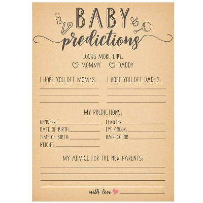 Sparkle and Bash Set of 50 Baby Predictions and Advice Cards for Shower Game Activity & Gender Reveal Party, Kraft