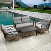 ELJGET 4-Piece Outdoor Patio Furniture Set Rattan Wicker Conversation Sofa Set with Coffee Table Blue Cushion - 2 of 4