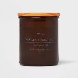 9oz Lidded Glass Jar Crackling Wooden Wick Candle Vanilla and Bergamot - Threshold™