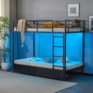 Karl Home Black Metal Twin Over Twin Bunk Bed with 2 Drawers and Charging Station - 1 of 4