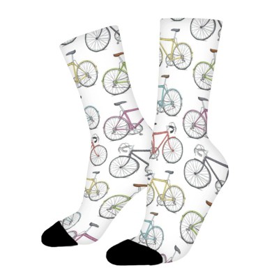 Bicycle Pattern Women Printed Crew Socks Funny Funky Socks Soft Polyester Novelty Gifts for Artists Men