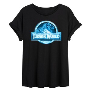 Women's - Jurassic Park - Jurassic World Logo Night Vision Oversized Graphic T-Shirt - 1 of 4