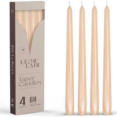 Leor & Lair 10" Taper Candles - 4 Pack - Unscented Tapered Candlesticks for Dinner, Home, and Holiday