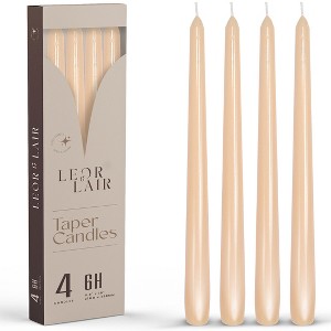 Leor & Lair 10" Taper Candles - 4 Pack - Unscented Tapered Candlesticks for Dinner, Home, and Holiday - 1 of 3
