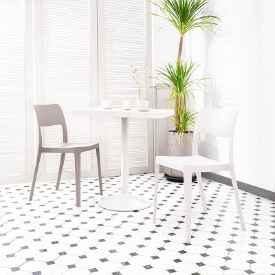 White Stackable Armless Resin Dining Chairs, Set of 2