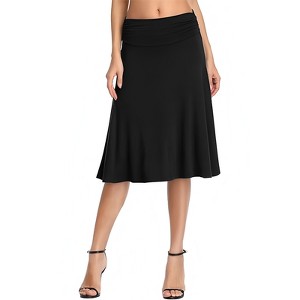 Women's Casual Pleated Midi Skirt Ruffle Hem Flowy A Line High Waist Elastic Waistband Midi Skirt - 1 of 3