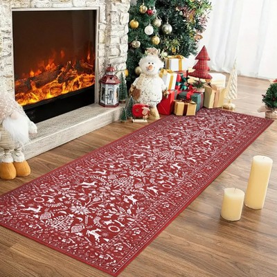 Nasitip Christmas Printing Area Rug, Washable Foldable Non-Slip Low Pile Rug for Living Room, Bedroom, Study Room & Entryway
