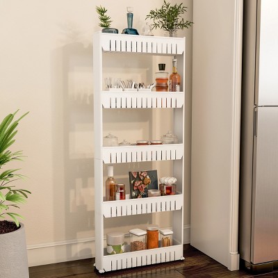 Hastings Home 5-Tier Slim Rolling Cart - White