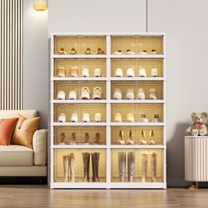 Shoe Storage Cabinet 6 Tiers For 24 Pairs, Shoe Rack With Transparent Frosted Doors, Shoe Cabinet Closet Which Is Foldable Shoe Boexe-Cuddlewood - 1 of 4