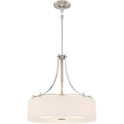 Brushed Nickel 3-Light Pendant with White Linen Drum Shade