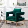 Velvet-Like Upholstered Contemporary Accent Armchair with Pillow Back, Cut-Out Square Armrests and Gold-Tone Metal Frame - 2 of 4