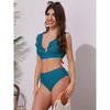 INSPIRE CHIC Women's Ruffle Trim V Neck Wide Strap Leopard Bikini Sets, Drawstring Tie Back Top Triangle Bottom 1 Set - 4 of 4