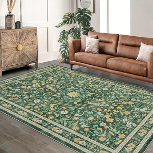 Floral Area Rugs for Living Room Modern Boho Rugs Kids Room Print Carpet Low Pile Washable Area Rug Nursery Farmhouse Decor - 1 of 4