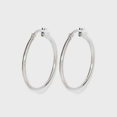 Women's Sterling Silver Hoop Earring with Click Top - Silver (30mm)