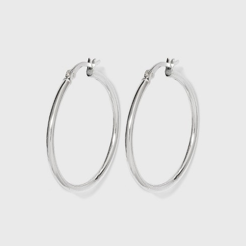 Womens Sterling Silver E-Coated Tapered Hinged Hoop Earrings