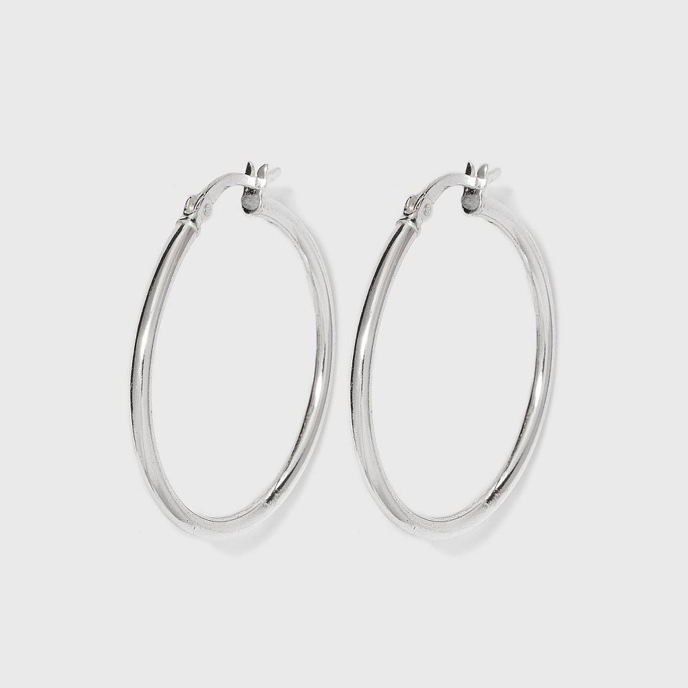 Photos - Earrings Women's Sterling Silver Hoop Earring with Click Top - Silver (30mm)