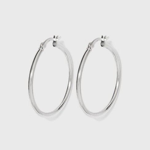 Women's Sterling Silver Hoop Earring with Click Top - Silver (30mm) - image 1 of 2