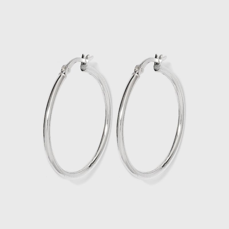 Women's Sterling Silver Hoop Earring with Click Top - Silver (30mm), 1 of 3